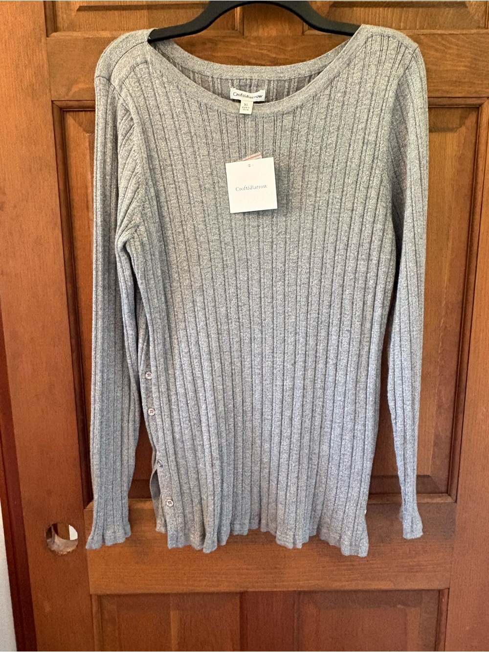 croft & barrow Gray Ribbed Long-Sleeve Sweater with Side Buttons
